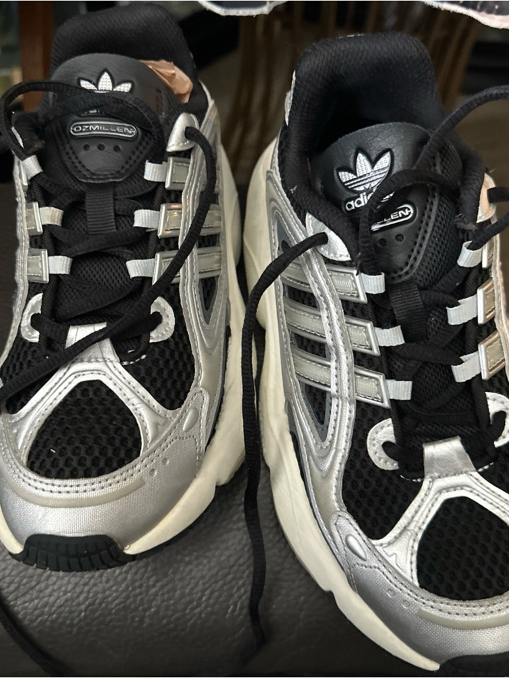 adidas Silver & Black Mesh Athletic Sneakers
